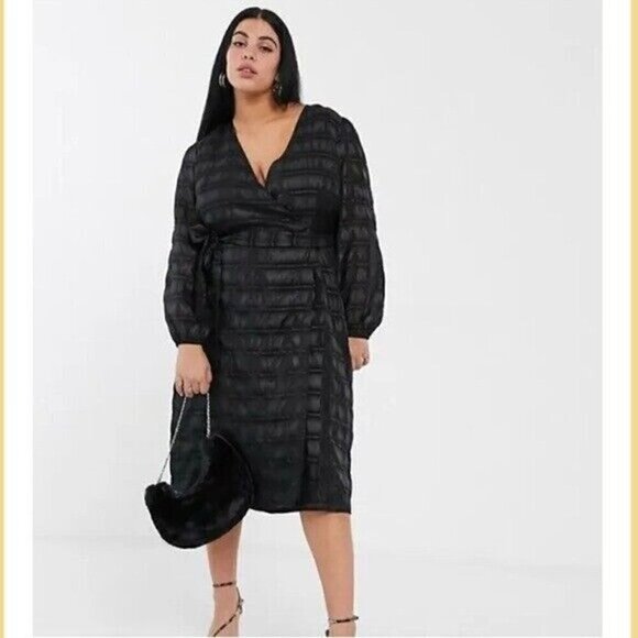 Glamorous Check Midaxi Wrap Dress Black Size 6 - Picture 1 of 9